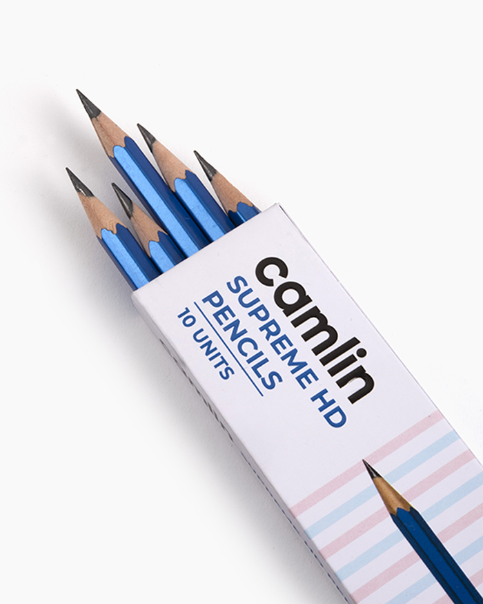 Camlin Supreme HD Pencils Box of 10 pencils with Eraser and Long Point Sharpener